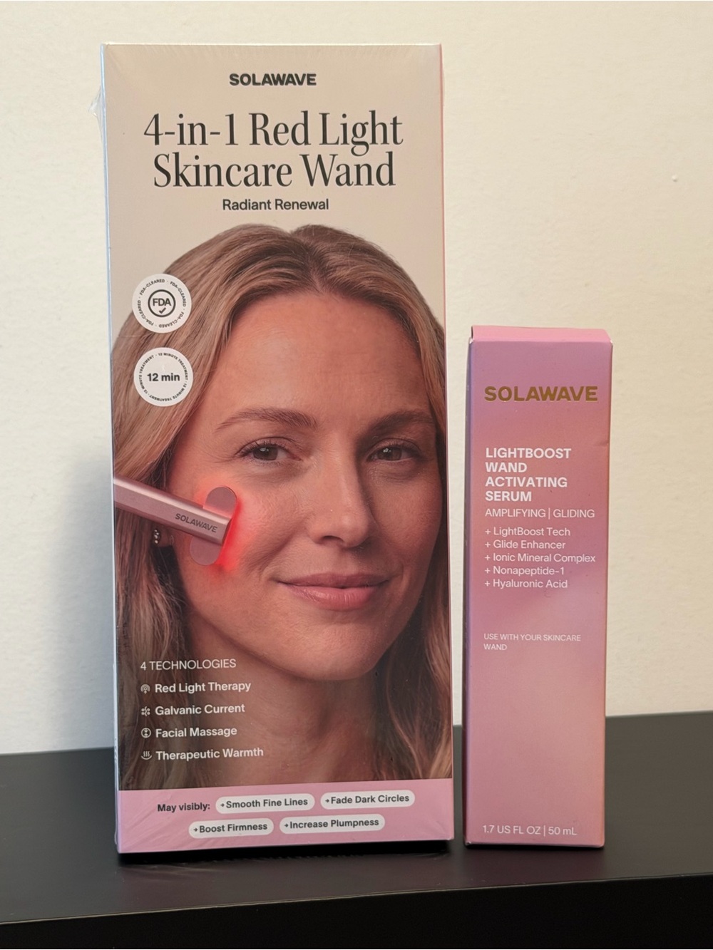 SOLAWAVE 4-in-1 Light Therapy Wand & Activating Serum Kit Rose Gold NEW